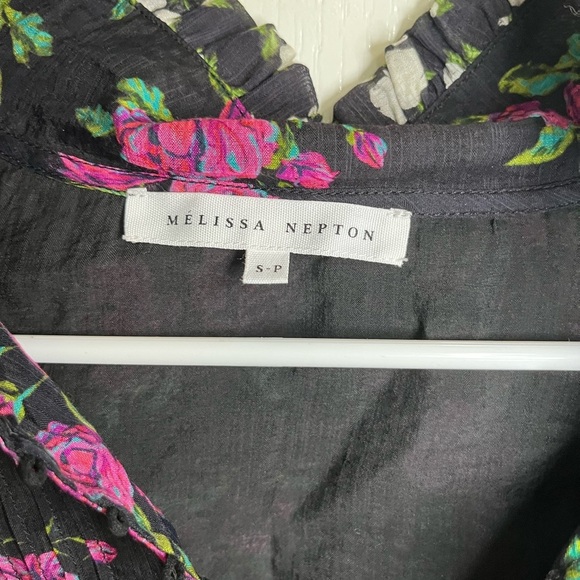 Melissa Nepton Aubrey pink rose peasant blouse small floral - Picture 3 of 5